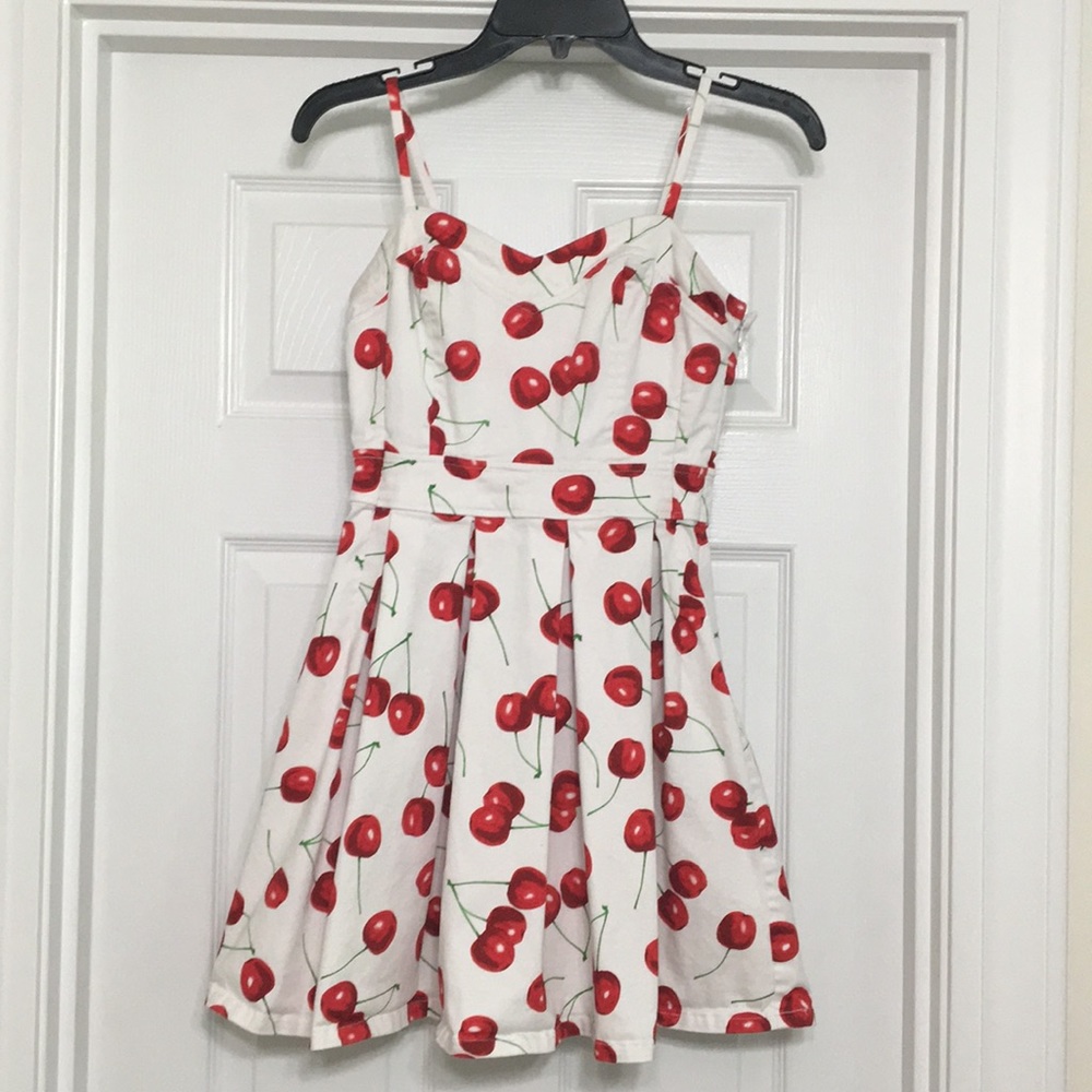 White Dress with Cherries and optional Jacket